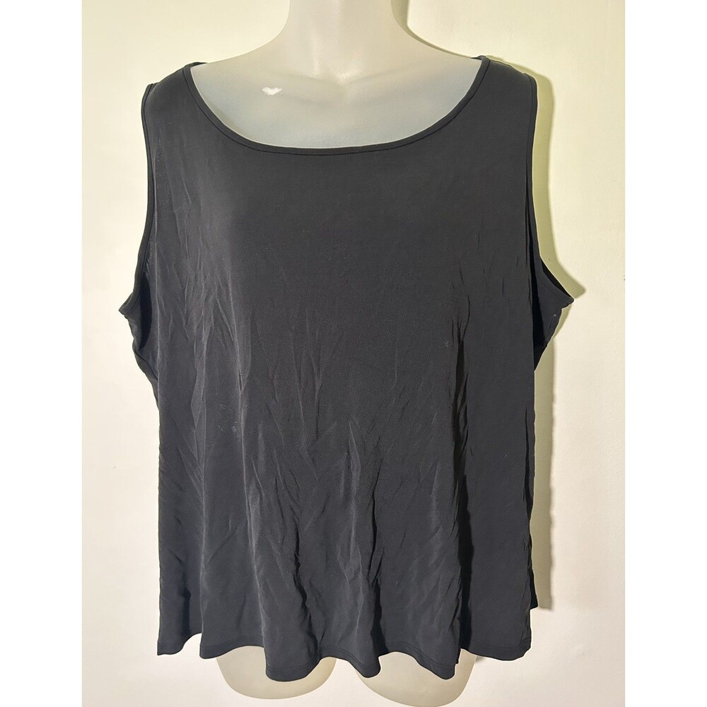 EILEEN FISHER WOMAN 100% SILK BLACK STRETCHY PULLOVER TOP SLEEVELESS SIZE 2X
